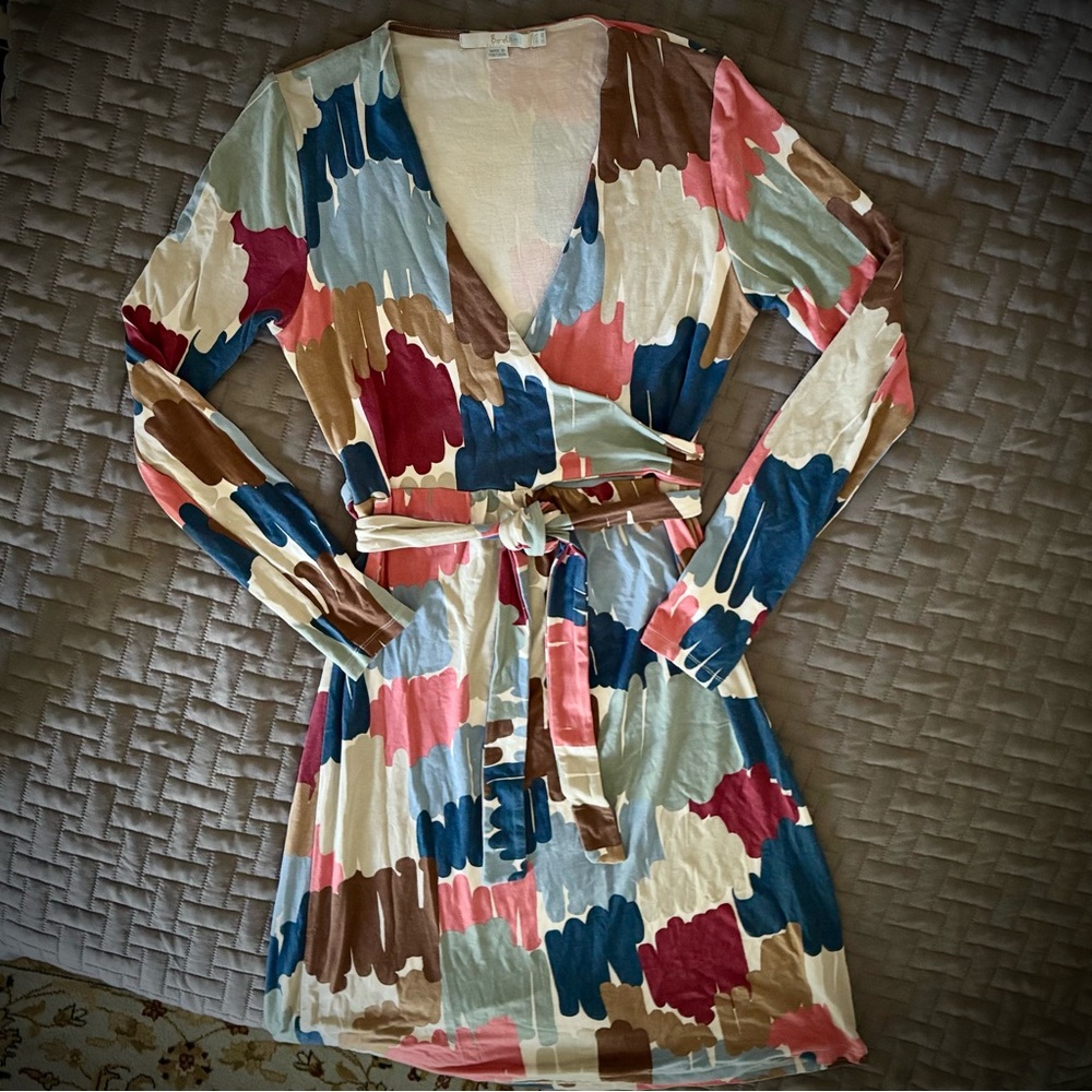 Boden Midi Wrap Dress Abstract 8 medium Long sleeve scandigirl European
